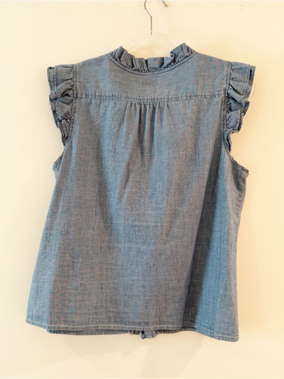 J. Crew Denim Chambray Ruffle Sleeve Top - Picture 4 of 6